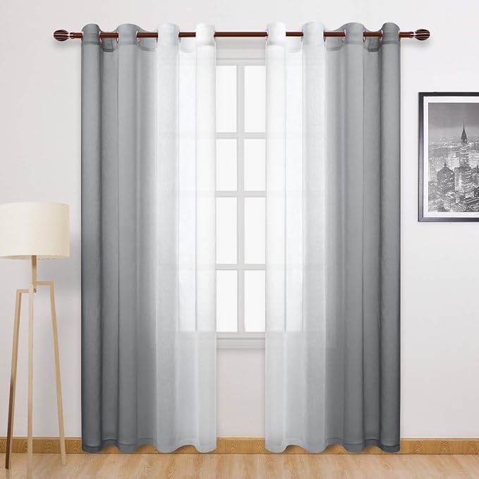 DWCN Grey Ombre Faux Linen Sheer Curtains by DWCN