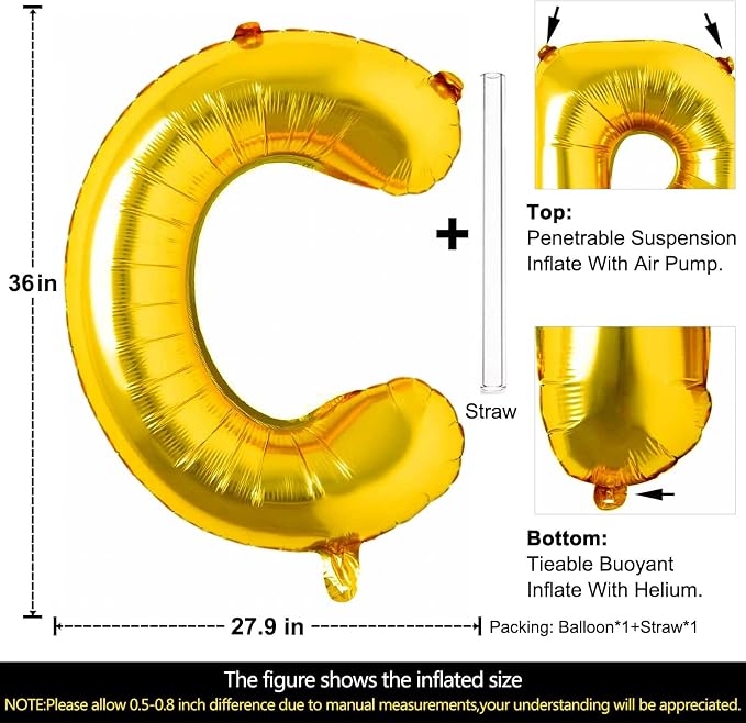 Lovoir 40 Inch Large Gold Letter C Balloons Big Size Jumbo Mylar Foil Helium - Image 2