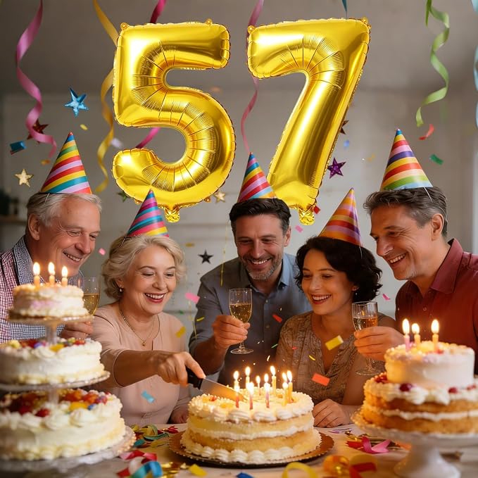 40 Inch Number 57 Balloons for 57th Birthday Party Decorations, 0-100 Gold - Image 2