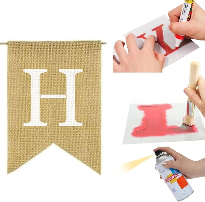 30pcs Burlap DIY Brown Banner Set– Includes Letter & Heart Stencils, - Image 2