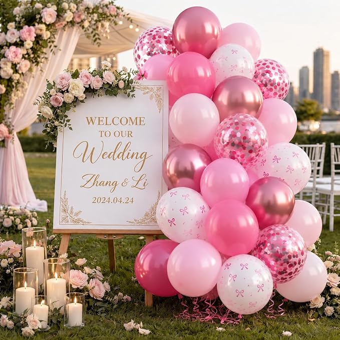 Pink Balloon Garland Kit 80Pcs 12 Inch Hot Pink, Light Pink, Confetti and Bow - Image 6
