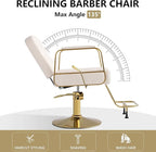 KIGOTY Salon Barber Chair, Reclining Salon Chair for Hair Stylist, Adjustable Hair Salons Tattoo Braiding Hairdresser Chair, 360 Swivel Stylist Chairs for Barbershop (White)