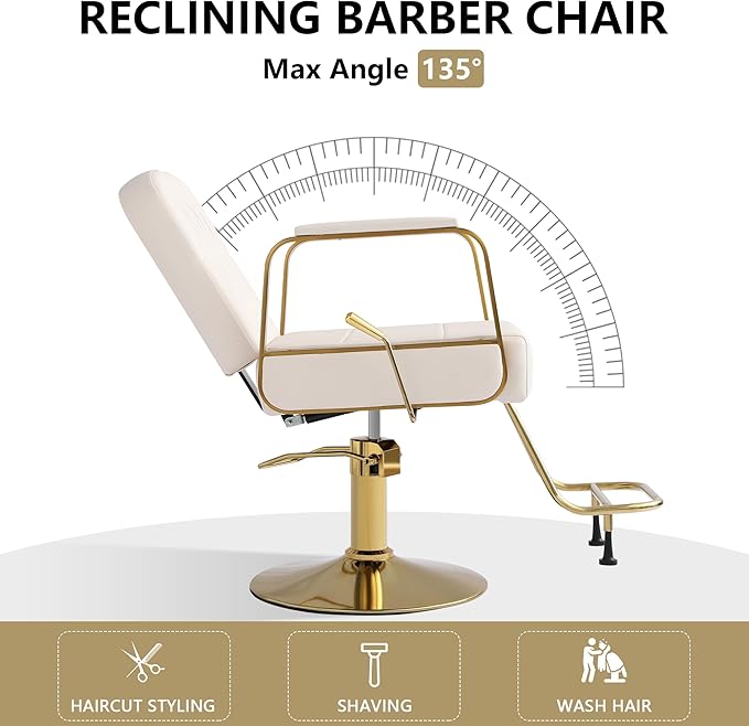 KIGOTY Salon Barber Chair, Reclining Salon Chair for Hair Stylist, Adjustable Hair Salons Tattoo Braiding Hairdresser Chair, 360 Swivel Stylist Chairs for Barbershop (White)