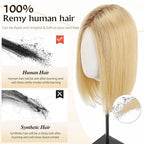 Large MONO Top Hair Toppers for Women Remy Human Hair 14 Inch 6"x7" Big Base Partial wig Cover Thinning Hair or Loss No Bangs Natural Wiglets (Blonde Mixed Brown)