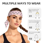 Men's Women Novelty Sports Sweat Bands Hair Decor for Sports Workout Spa, Long Boho Style Cute Cartoon Penguin And Heart Pink Head Band Headdress