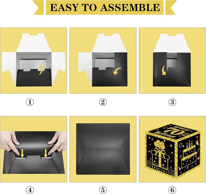Eiurteao 3pcs Black Gold 70th Birthday Decorations Boxes - Image 6
