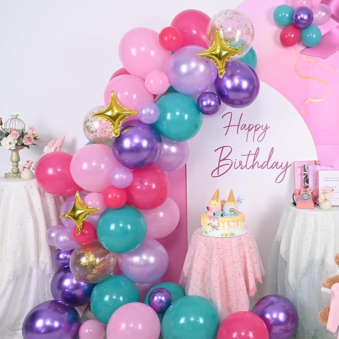 HILAVO Pink Purple Blue Balloon Arch Kit Teal Hot Pink Metallic Purple Party - Image 3