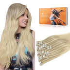 DOORES Human Hair Extensions - Ash, Golden, and Platinum Blonde - 22 Inch, 7pcs, 110g - Invisi Edge Seamless Clip in Real Human Hair Straight
