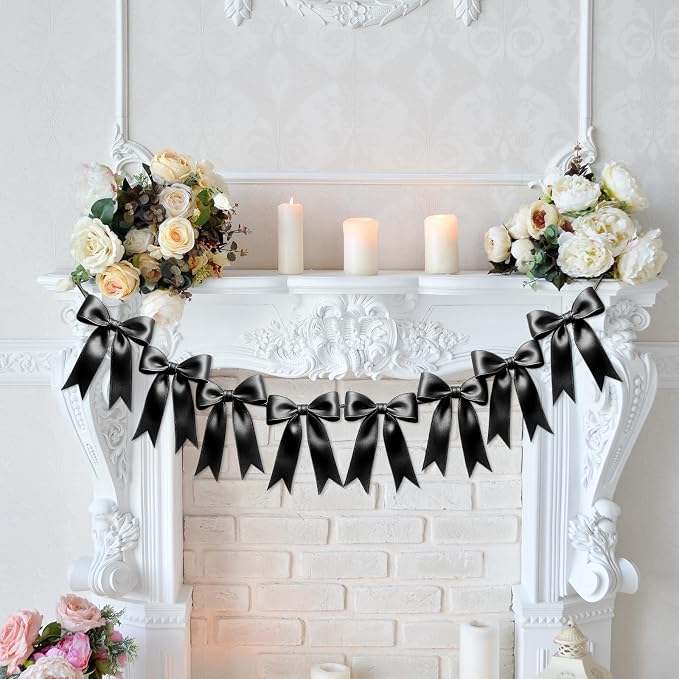 2 Strings of 16PCS Black Bow Garlands Banner Decoration, Pre-Strung Satin - Image 7