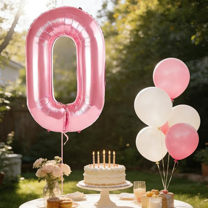 40 Inch Number 0 Balloons for Birthday Party Decorations, 0-100 Jewelry Pink - Image 3