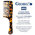 Giorgio G53 Handmade Rake Comb for Curly, Thick and Wet or Dry Hair - Wide Tooth, Detangling and Hand Polished (8")