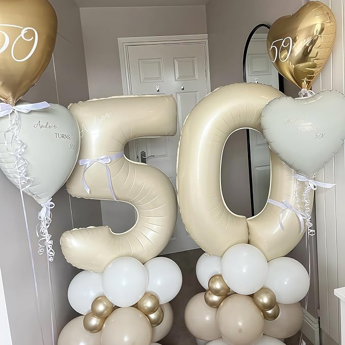Cream Number 60 Balloons, 40 Inch 60 Balloons Giant Helium Foil Mylar Beige 60 - Image 4