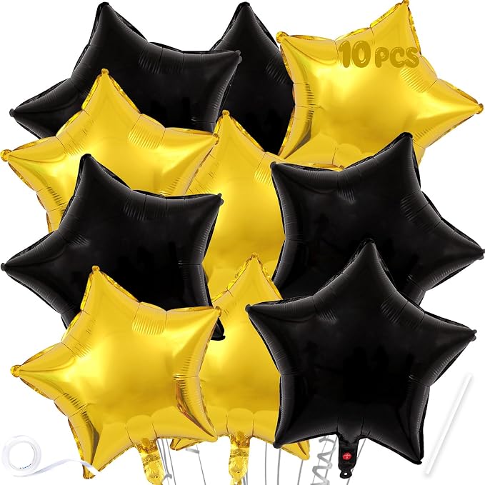 Black Gold Star Balloons 18 Inch by VHUWE