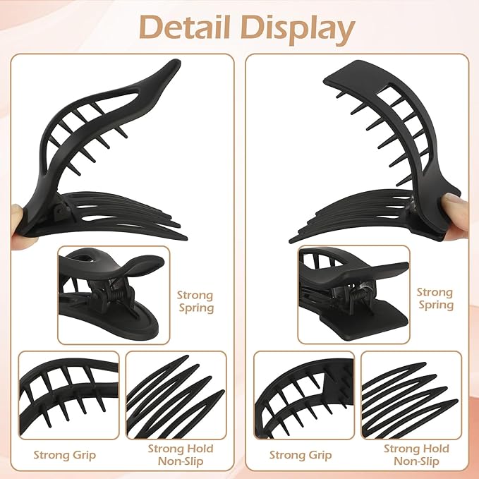 8Pcs French Flat Hair Clips for Women 2 Styles Claw Clips for Girls Matte Flat Hair Claw Clips for Thin and Thick Hair Large Non-slip Strong Hold Hair Accessories for Women (Black)