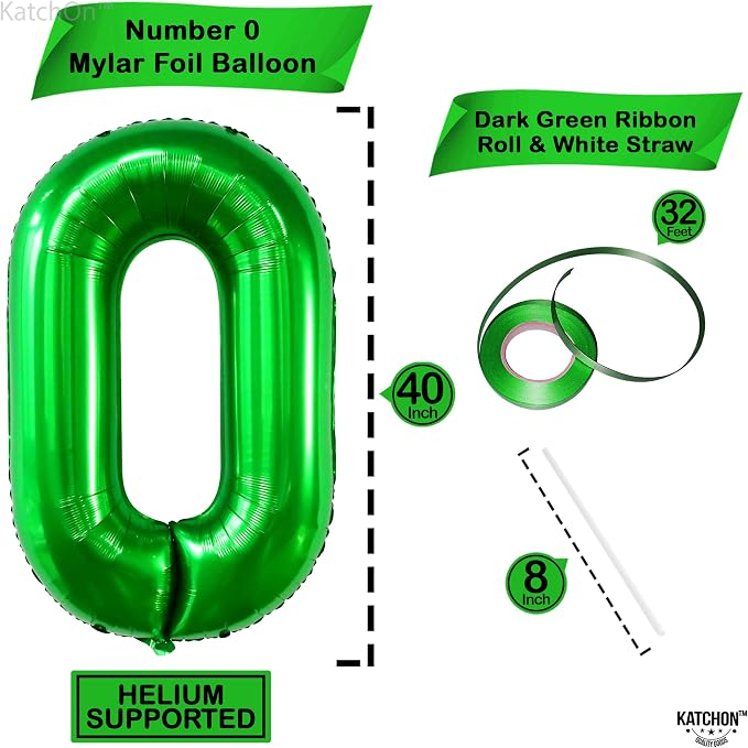 KatchOn Dark Green 0 Number Balloons 40 Inch | 0 Digit Balloon, Number 0 - Image 4