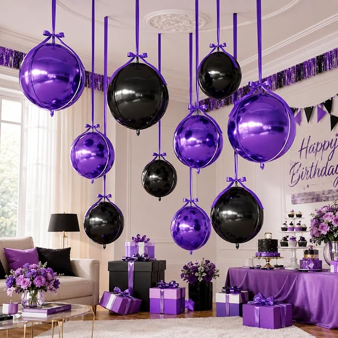 Black Purple Round Foil Balloons - Image 7
