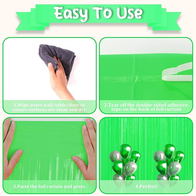 Voircoloria Pastel Green Foil Fringe Backdrop Curtains, 2 Pack | Tinsel - Image 5