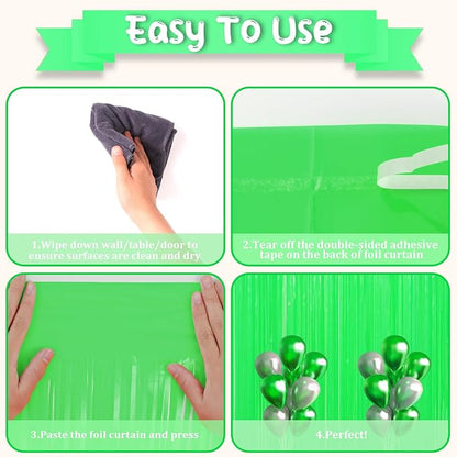 Voircoloria Pastel Green Foil Fringe Backdrop Curtains, 2 Pack | Tinsel - Image 5