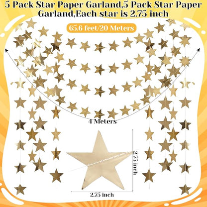 Spakon 65 Feet Glitter Star Paper Garland Banner Hanging Decoration Star - Image 2