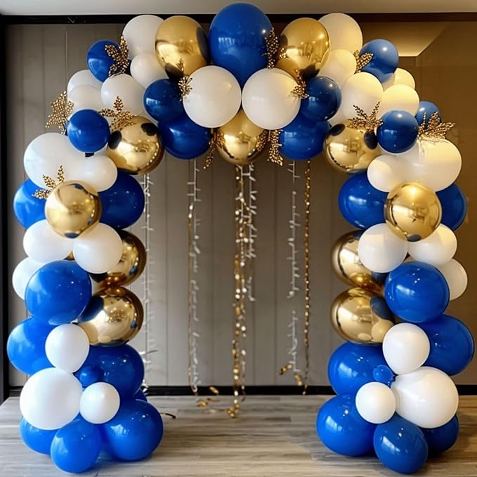 188pcs Royal Blue White Gold Balloon Garland Arch Kit - Image 7