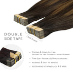 WENNALIFE Tape in Hair Extensions Human Hair, 20pcs 30g 10 inch Balayage Dark Brown Mixed Chestnut Brown Remy Hair Extensions Straight Human Hair Tape in Extensions Skin Weft Extensions