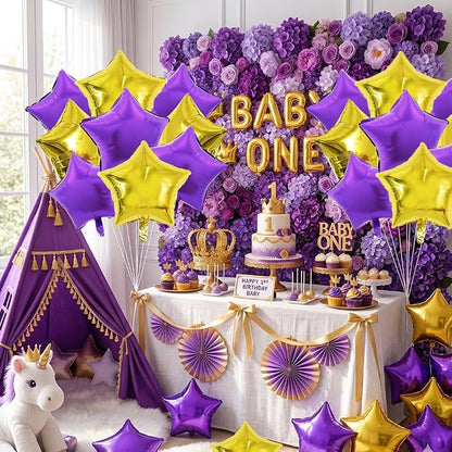 TONIFUL 15 Pack Purple and Gold Star Foil Balloons | 18 Inch Mylar Star Balloons - Image 6
