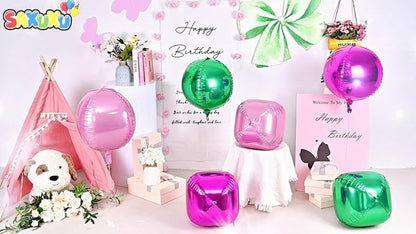 Green Pink Giant 4D Foil Balloons, 22 Inch Big Round Foil Balloon - Image 3