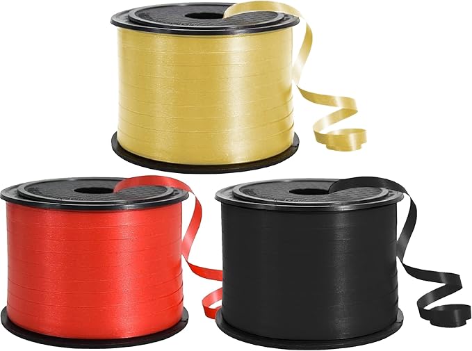 TONIFUL Black Red Gold Curling Ribbon Balloon String Gift Wrapping | 300 yards by TONIFUL