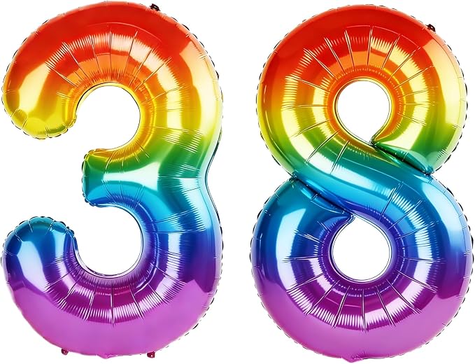 40 Inch Number 38 Balloons for 38th Birthday Party Decorations, 0-100 Rainbow by FOBELEC