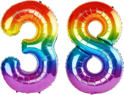 40 Inch Number 38 Balloons for 38th Birthday Party Decorations, 0-100 Rainbow by FOBELEC