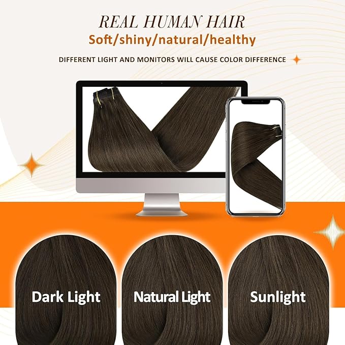 Full Shine Clip in Hair Extensions 18 inch 140g 8Pcs Seamless Hair Extensions Clip in Dark Brown Remy Hair Clip ins for Women PU Skin Weft