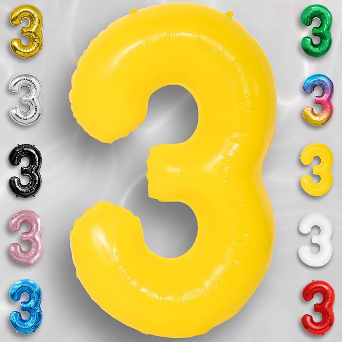 Yellow Number Balloon 3 Mylar Foil Macaron Balloons 40 inch - Image 2