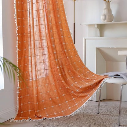 Sutuo Home Burnt Orange Plaids Boho Curtains by SutuoHome