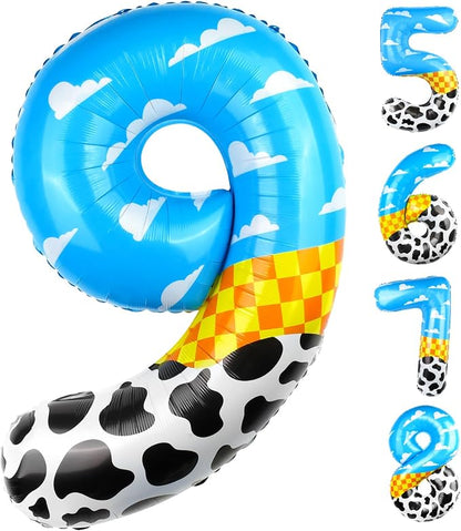 40 Inch Number Balloon 9 Blue Clouds Cartoon Story Balloons Toy Inspired Story by AXBMM