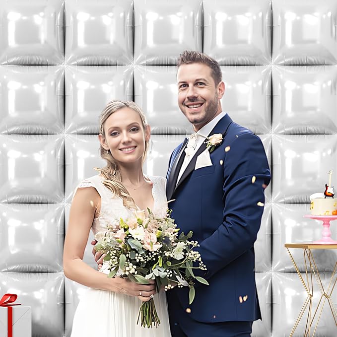 NISOCY 25PCS White Square Foil Balloons Wall Backdrop | Double Sided Pearl - Image 5