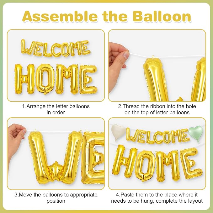 Welcome Home Balloons Green Gold, 40Inch HOME and 16Inch Welcome Foil Balloons - Image 7