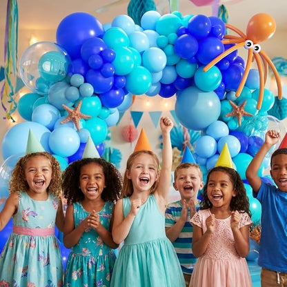 Under The Sea Balloon Arch Kit -156Pcs Blue Teal Dusty Blue Orange Long Balloon - Image 5