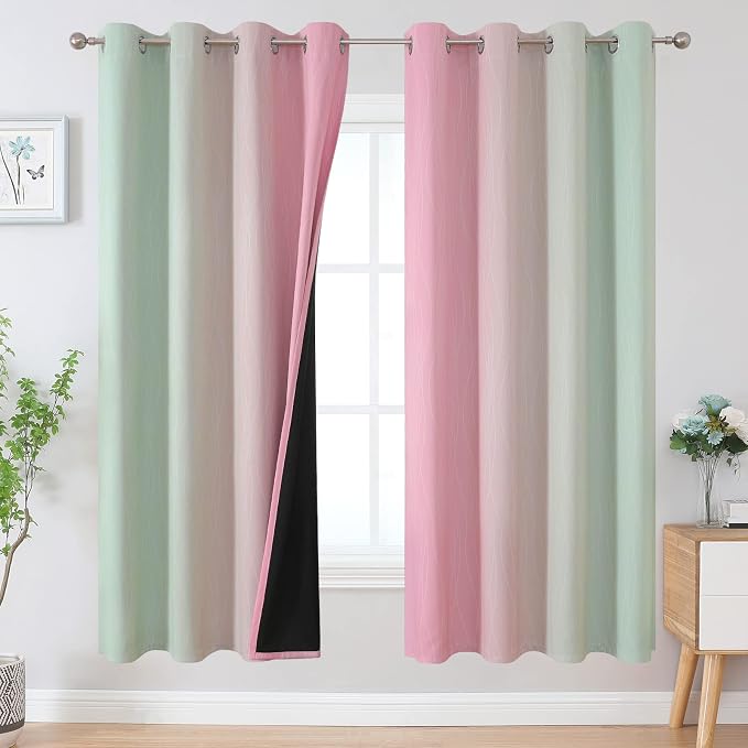 Ombre Sage Green and Pink Blackout Curtains by ESTELARTEXTILER