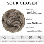 CJL HAIR Large Messy Bun Hair Piece Wavy Curly Scrunchies Synthetic Chignon Ponytail Hair Extensions Thick Updo Hairpieces for Women Middle Grey