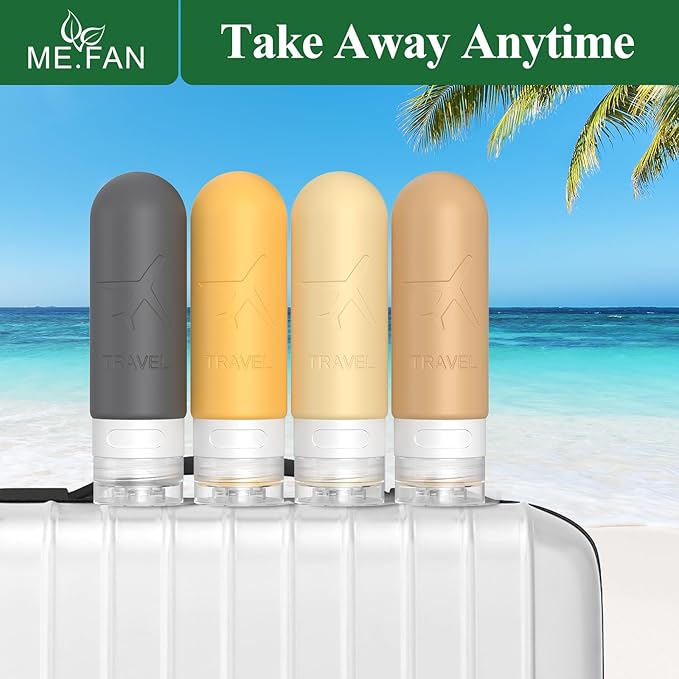 ME.FAN Travel Bottles for Toiletries, TSA Approved 3oz Travel Size Containers, Silicone Squeezable Portable Split Bottle, Travel Accessories for Conditioner, Shampoo, Lotion- 4 Pack Desert Sage