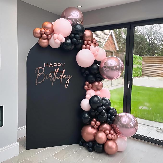 Rose Gold and Black Balloons for Bridal Shower Women Birthday Decorations | - Image 3