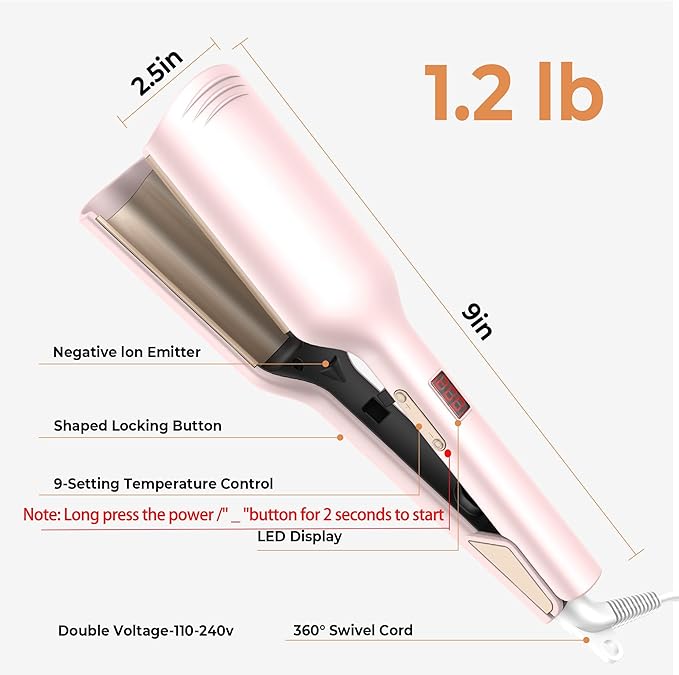 MINI Curling Iron Hair Crimper Waver, Beach Waves Curling Wand, Waver Hair Tool, Double Voltage Included UK/EU Plug, Easy to Use, Pink, 1.25 Inch
