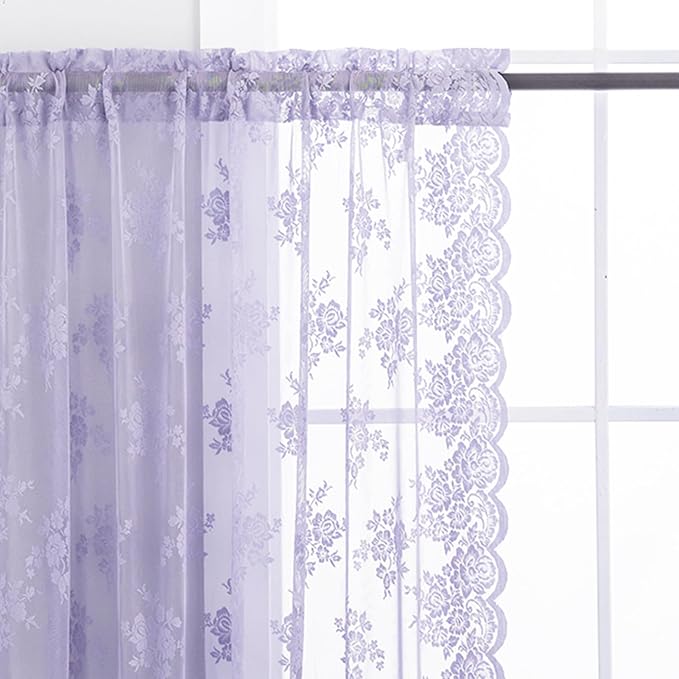 Kotile Light Purple Sheer Lace Curtains - Image 3
