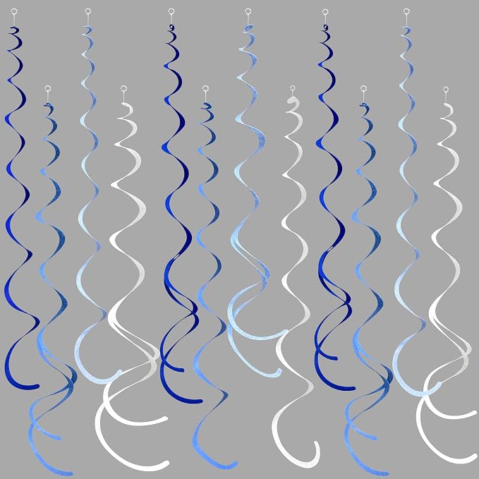 36 Pcs Blue Hanging Swirl Decorations Ombre Royal Blue White Felt Swirl by pinkblume