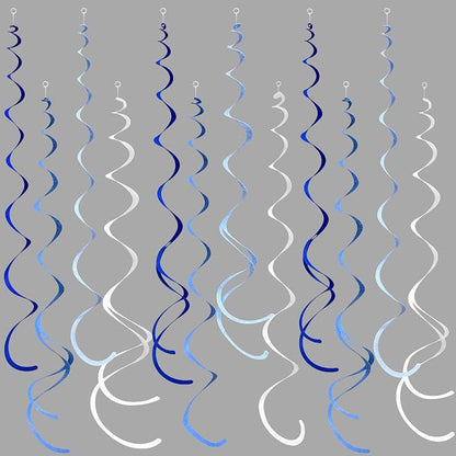 36 Pcs Blue Hanging Swirl Decorations Ombre Royal Blue White Felt Swirl by pinkblume