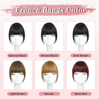 NAYOO Clip in Bangs - 100% Human Hair French Bangs Clip in Hair Extensions, Red French Bangs Fringe with Temples Hairpieces for Women Curved Bangs for Daily Wear