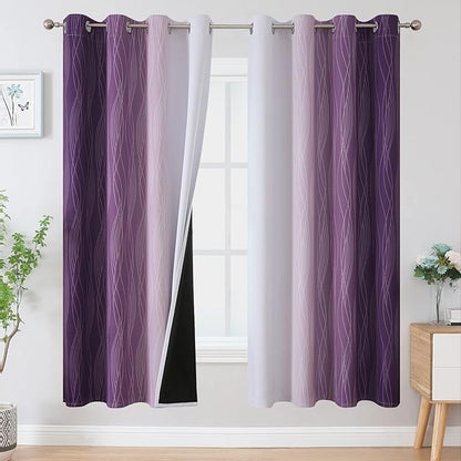 Purple and Greyish White Blackout Curtains 72 Inch Length 2 Panels Set by ESTELARTEXTILER