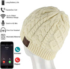Wireless Beanie Hat for Men Women Wireless Headset Headphones Music Audio Boys Girls Winter Cap with Speaker Mic Hands Free Outdoor Sport Stereo Earphone Earpieces Warm White