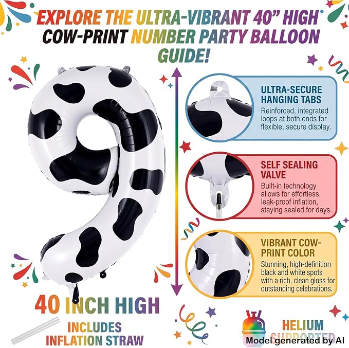 40" Cow Print Foil Number 9 Balloon - Image 2