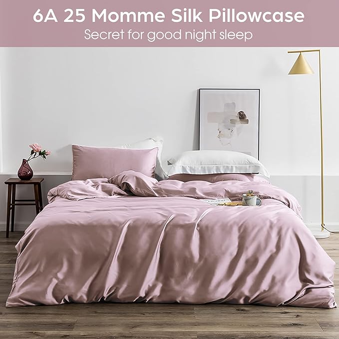 Silk Pillowcase for Hair and Skin, 2 Pack 100% Mulberry Silk Pillowcase 25 Momme, 600 Thread Count, Both Side Pure Silk Pillow Cover with Hidden Zipper (ApricotGray, Standard 20''×26'')